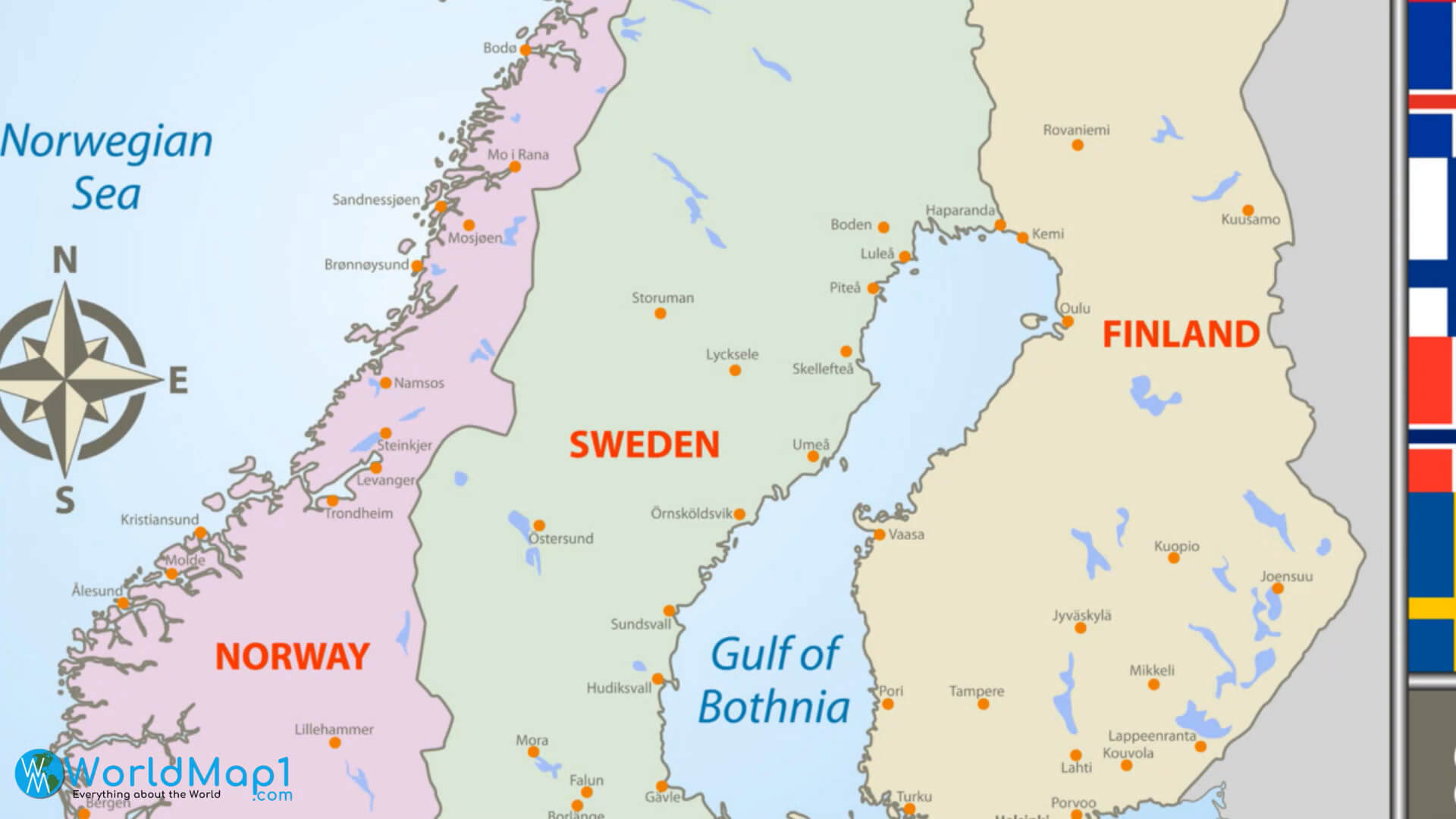 Norwegian Sea Cities Map with Sweden Cities